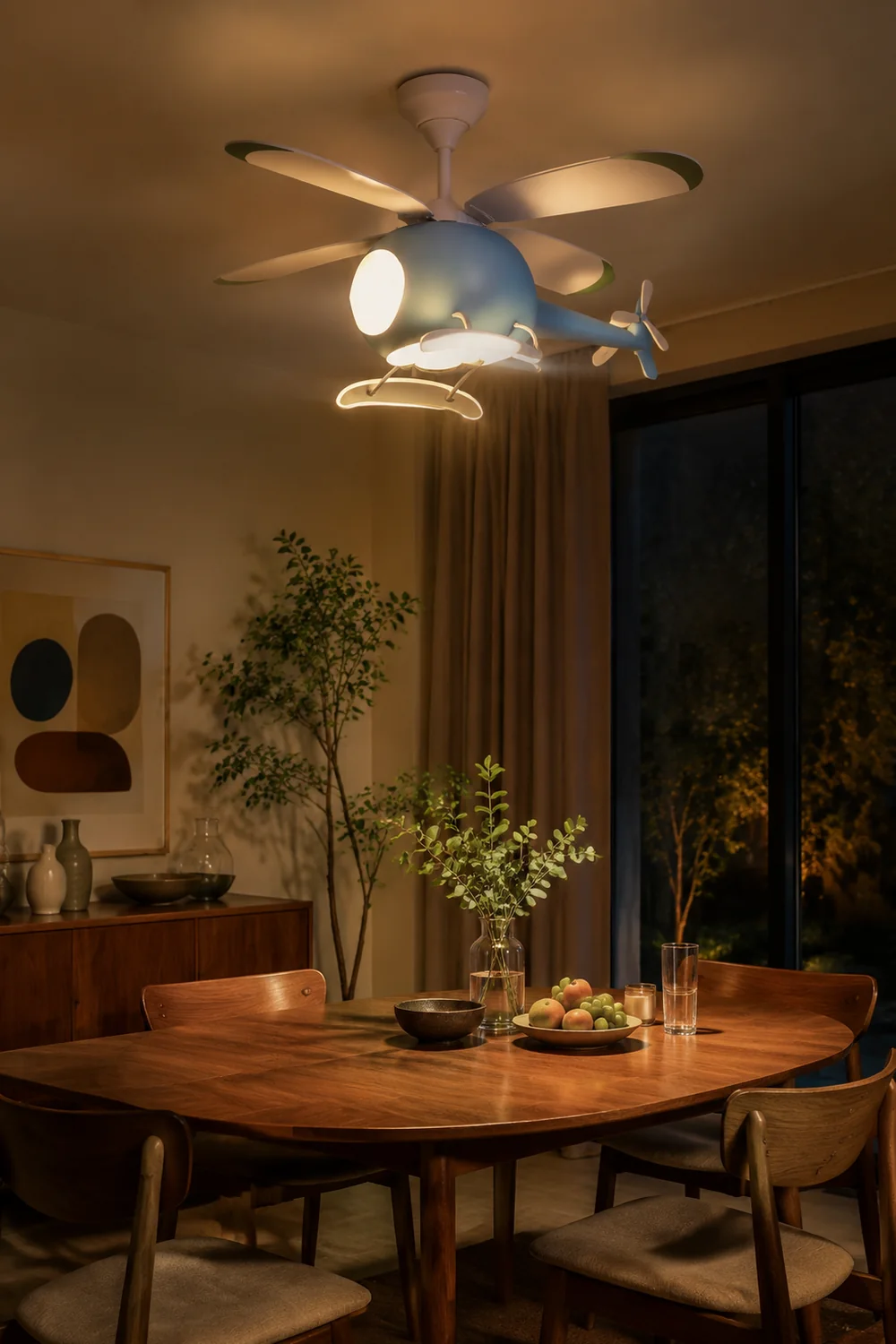 Minori 4-Blätter Blue Jet Deckenventilator, Metall & Holz, ∅90CM - Lumpaz