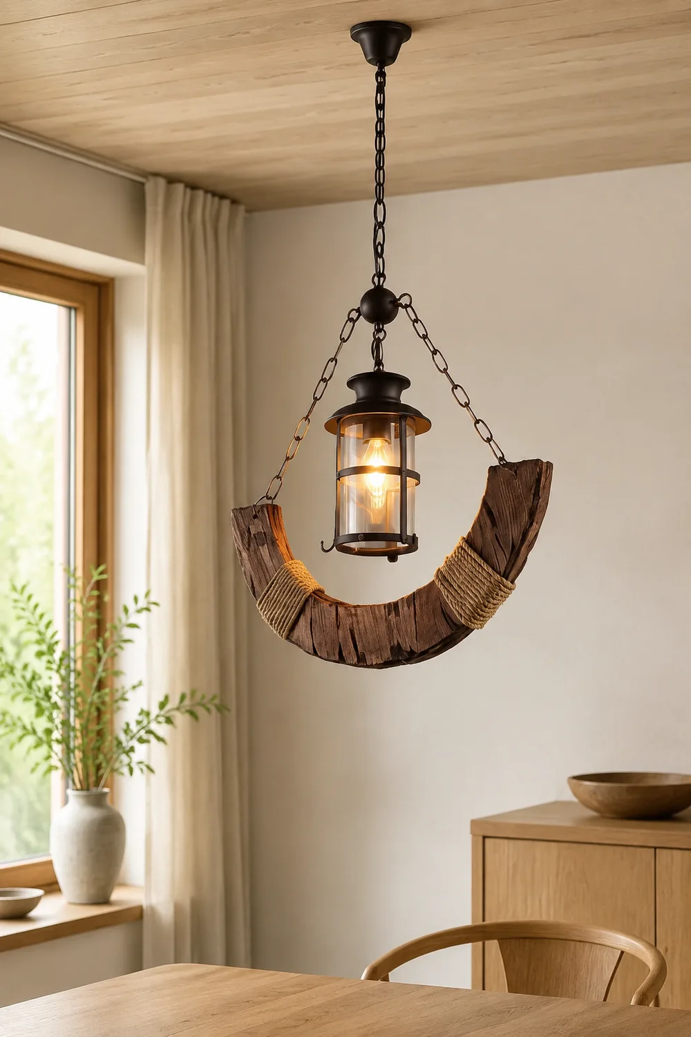 Austin Laterne Pendelleuchte, Metall & Holz - Lumpaz