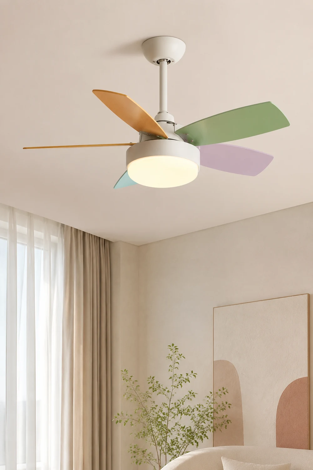 Morandi 5 Blätter Deckenventilator mit Beleuchtung, Metall & Holz, 2 Farben, ∅130CM - Lumpaz