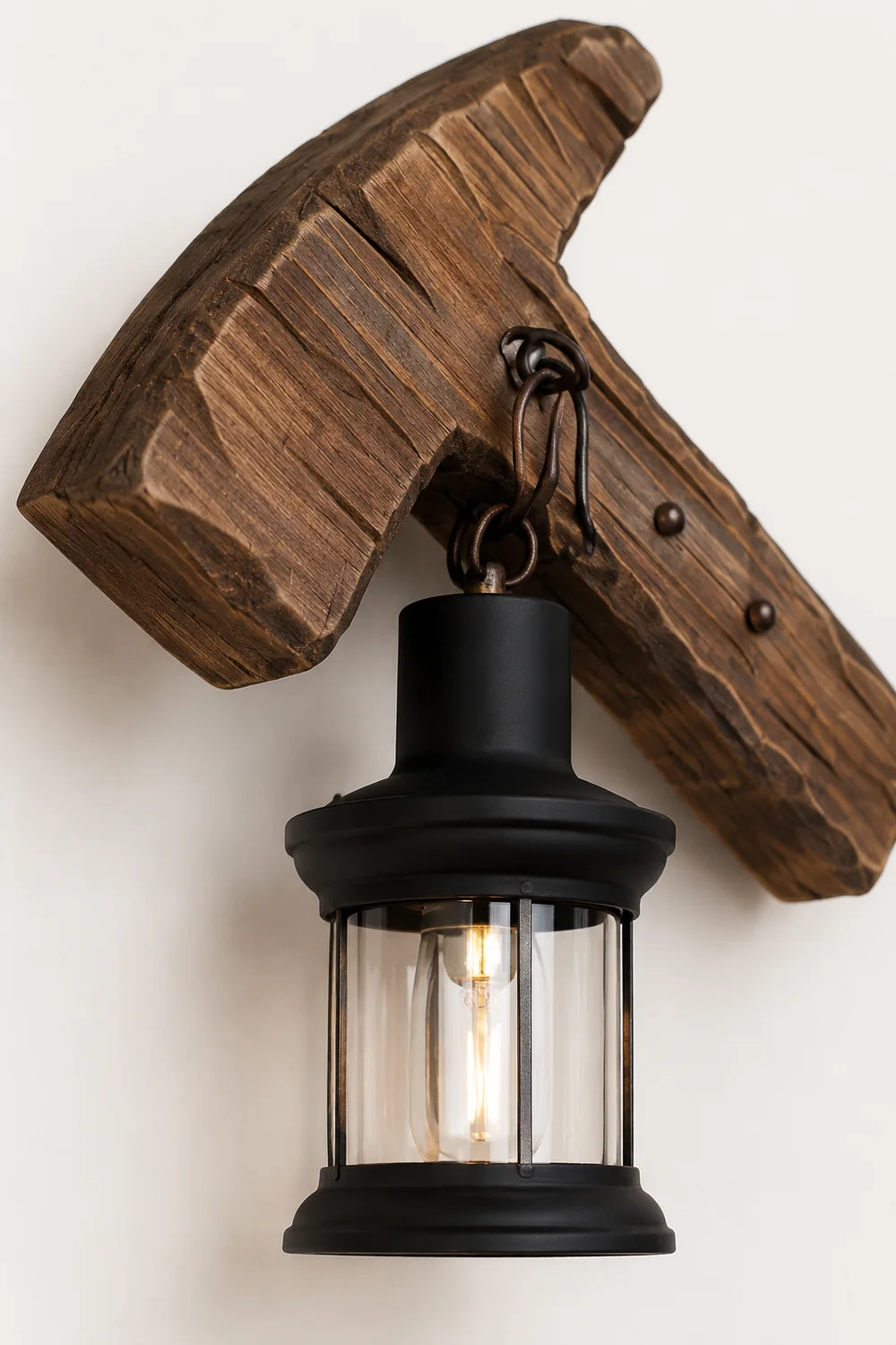 Austin Hammer Laterne Wandleuchte, Holz & Metall, 30x40cm - Lumpaz