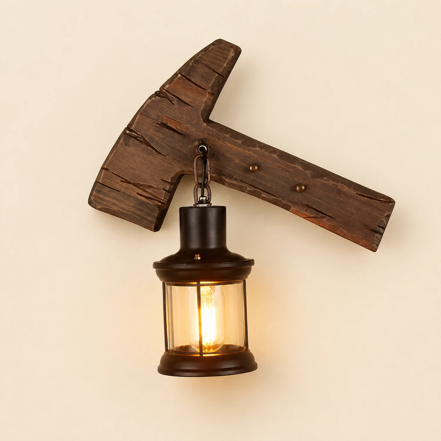 Austin Hammer Laterne Wandleuchte, Holz & Metall, 30x40cm - Lumpaz