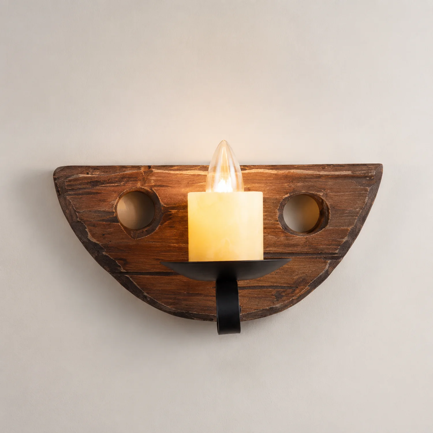 Austin Kerze Halbkreis Wandleuchte, Holz & Metall - Lumpaz