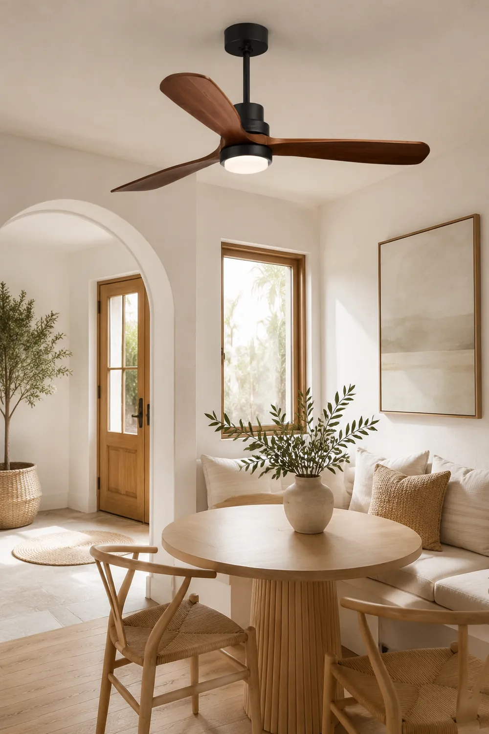 Haydn 3-Blatt-Deckenventilator mit Beleuchtung, Schwarz, Metall & Holz, ∅132CM - Lumpaz