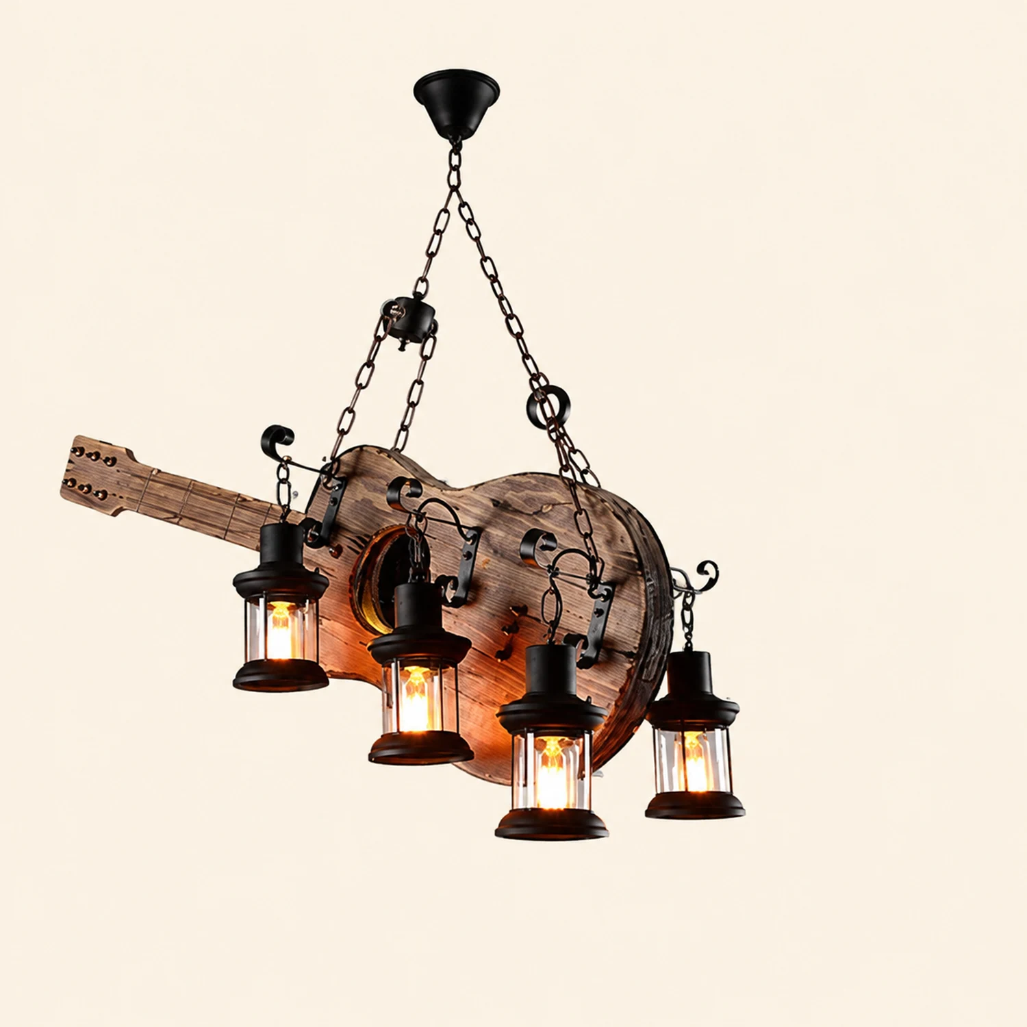 Austin Guitar Pendelleuchte, Metall & Holz, 4-flammig - Lumpaz