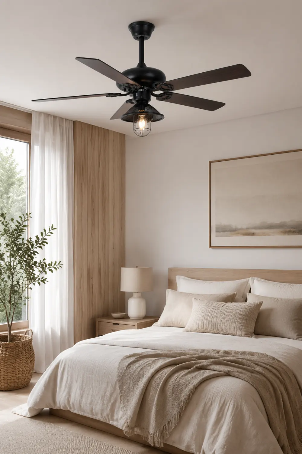 Alessio Industrial 5-Blatt Deckenventilator mit Beleuchtung, Schwarz, 4 Stil, ∅107CM - Lumpaz