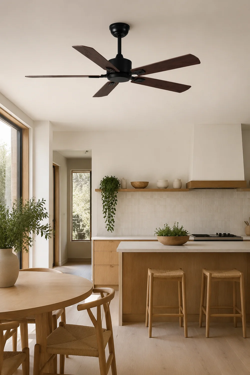 Haydn 5-Blatt Schwarzer Deckenventilator, Metall & Holz, ∅130CM - Lumpaz