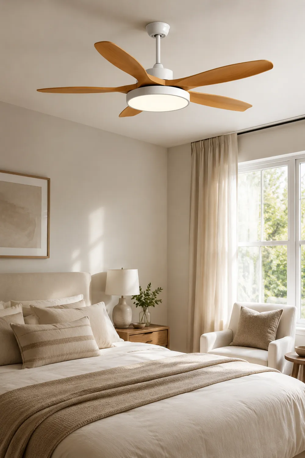 Ozawa Elementar Weiß und Schwarz 5 Blätter Deckenventilator mit Beleuchtung, Hölzern, ∅130CM - Lumpaz