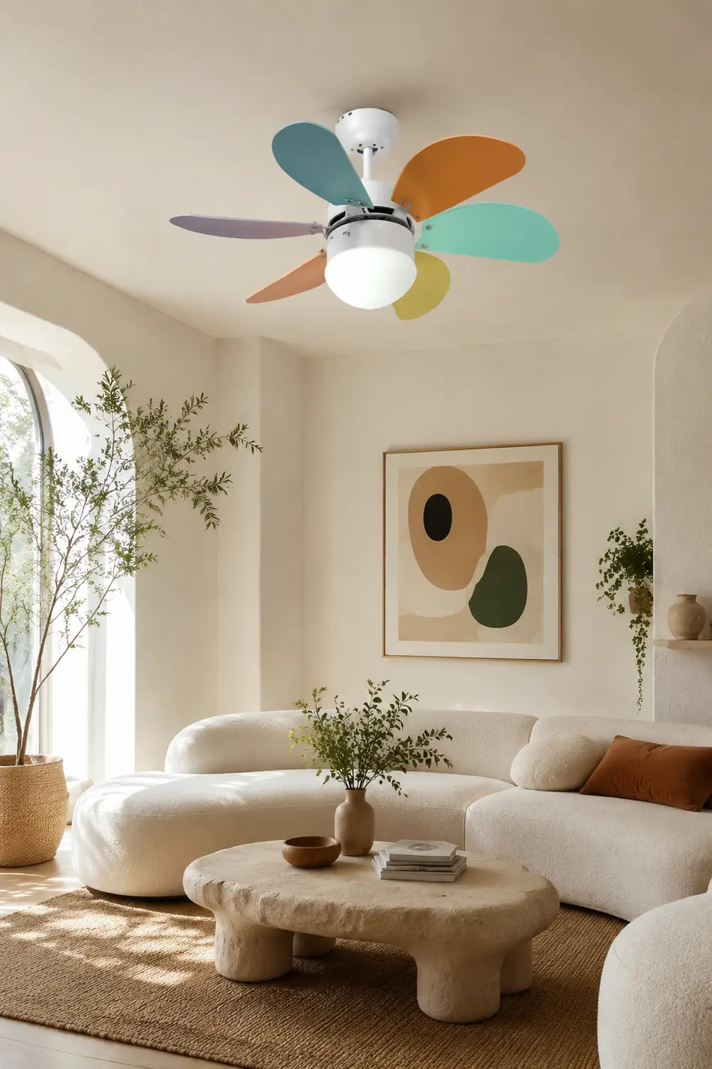 Morandi 5-Blätter Runder Deckenventilator, Metall & Holz, ∅90CM - Lumpaz