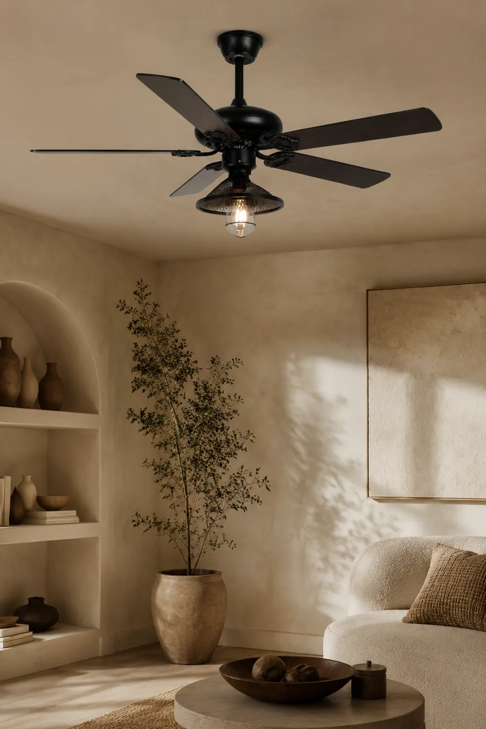 Alessio Industrial 5-Blatt Deckenventilator mit Beleuchtung, Schwarz, 4 Stil, ∅107CM - Lumpaz