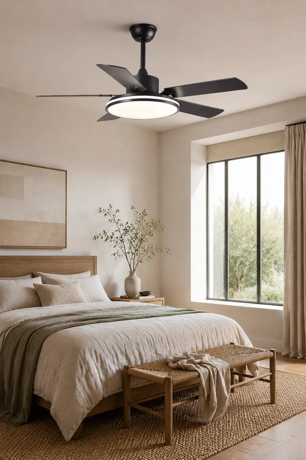 Haydn 5-Blätter Grundlegender Schwarzer Dicker Deckenventilator, Metall & ABS, ∅132CM - Lumpaz