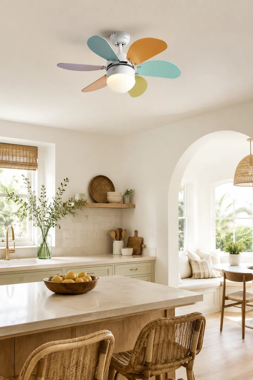 Morandi 5-Blätter Runder Deckenventilator, Metall & Holz, ∅90CM - Lumpaz