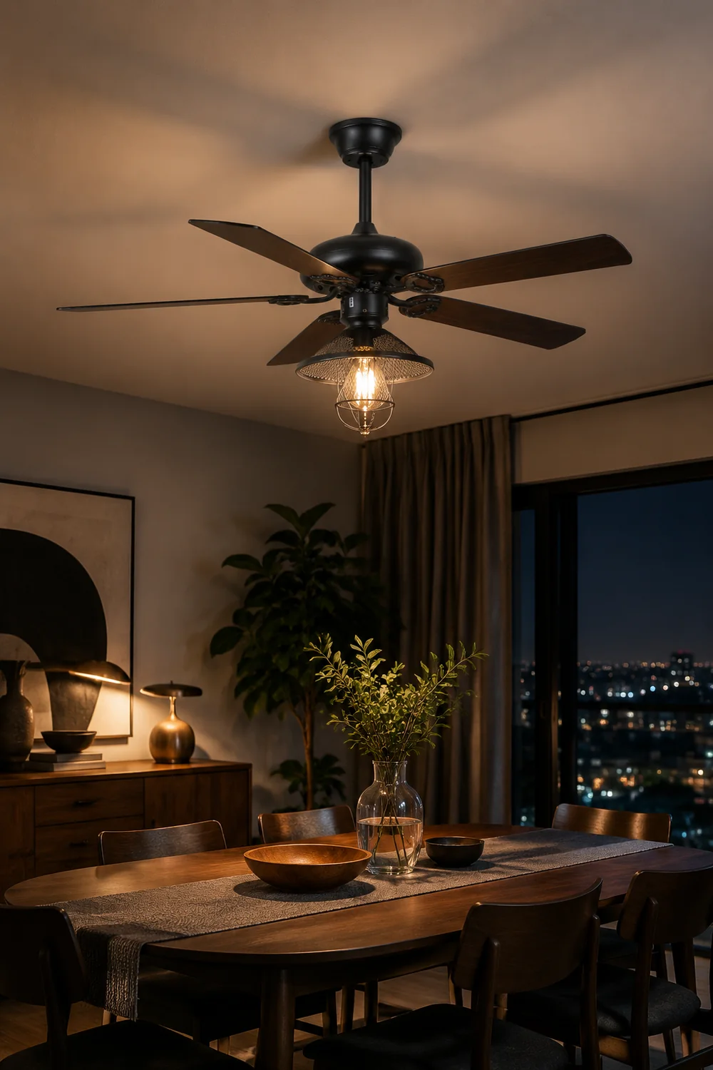 Alessio Industrial 5-Blatt Deckenventilator mit Beleuchtung, Schwarz, 4 Stil, ∅107CM - Lumpaz