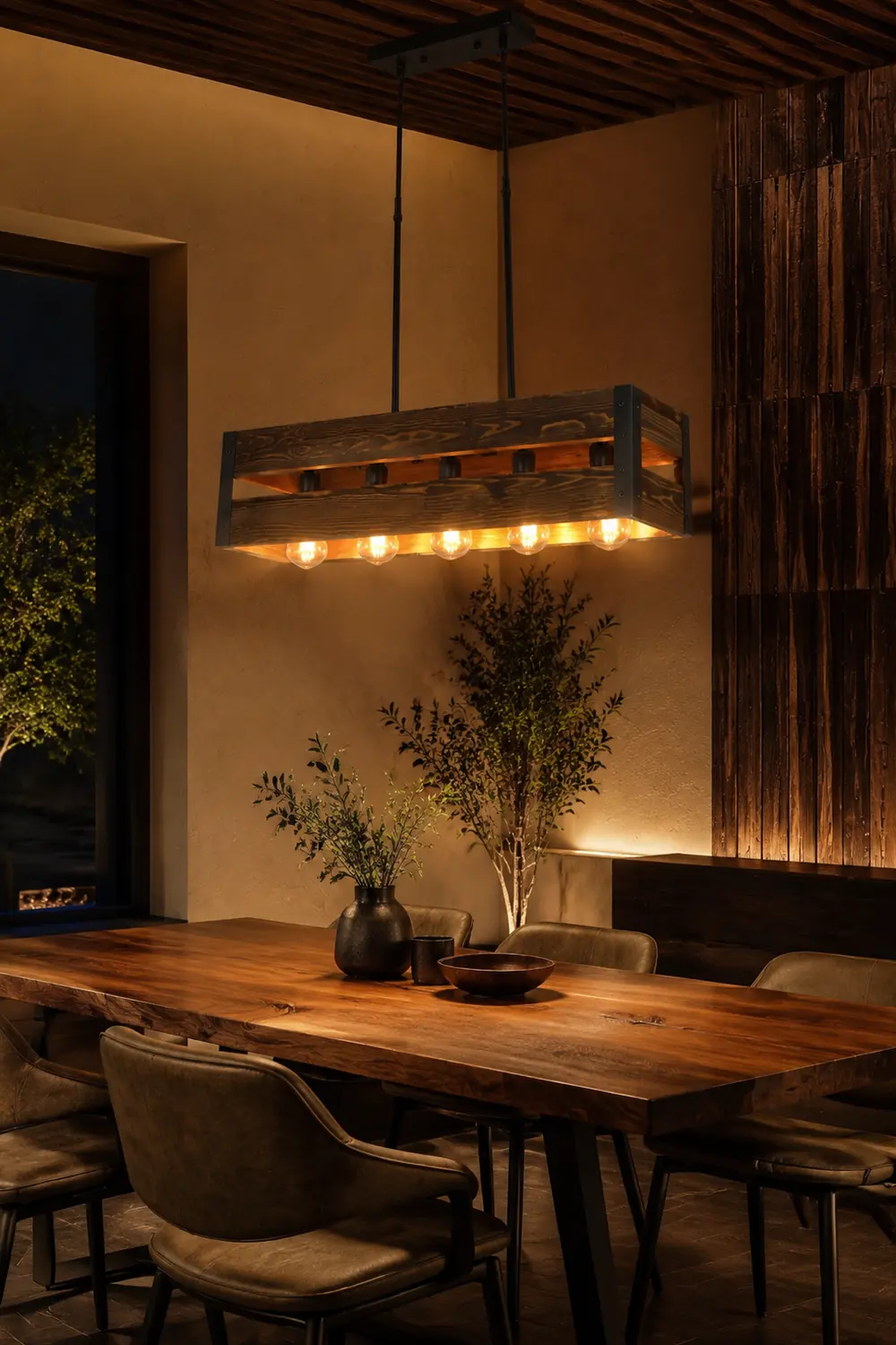 Alessio Pendelleuchte, Metall & Holz, 5-flammig, 2 Stile - Lumpaz