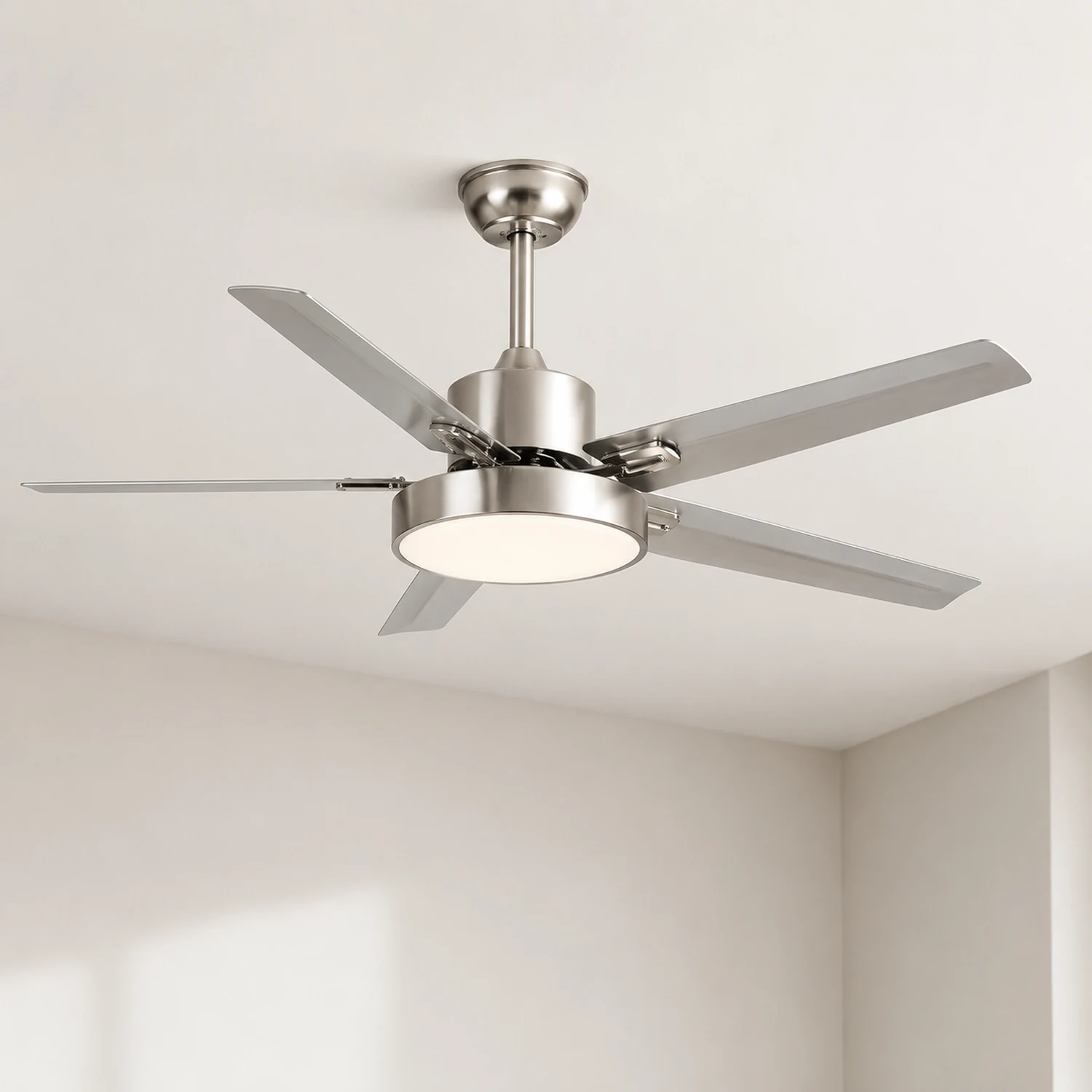 Haydn 5-Blatt Silberner Deckenventilator mit Beleuchtung, Metall & ABS, ∅132CM - Lumpaz
