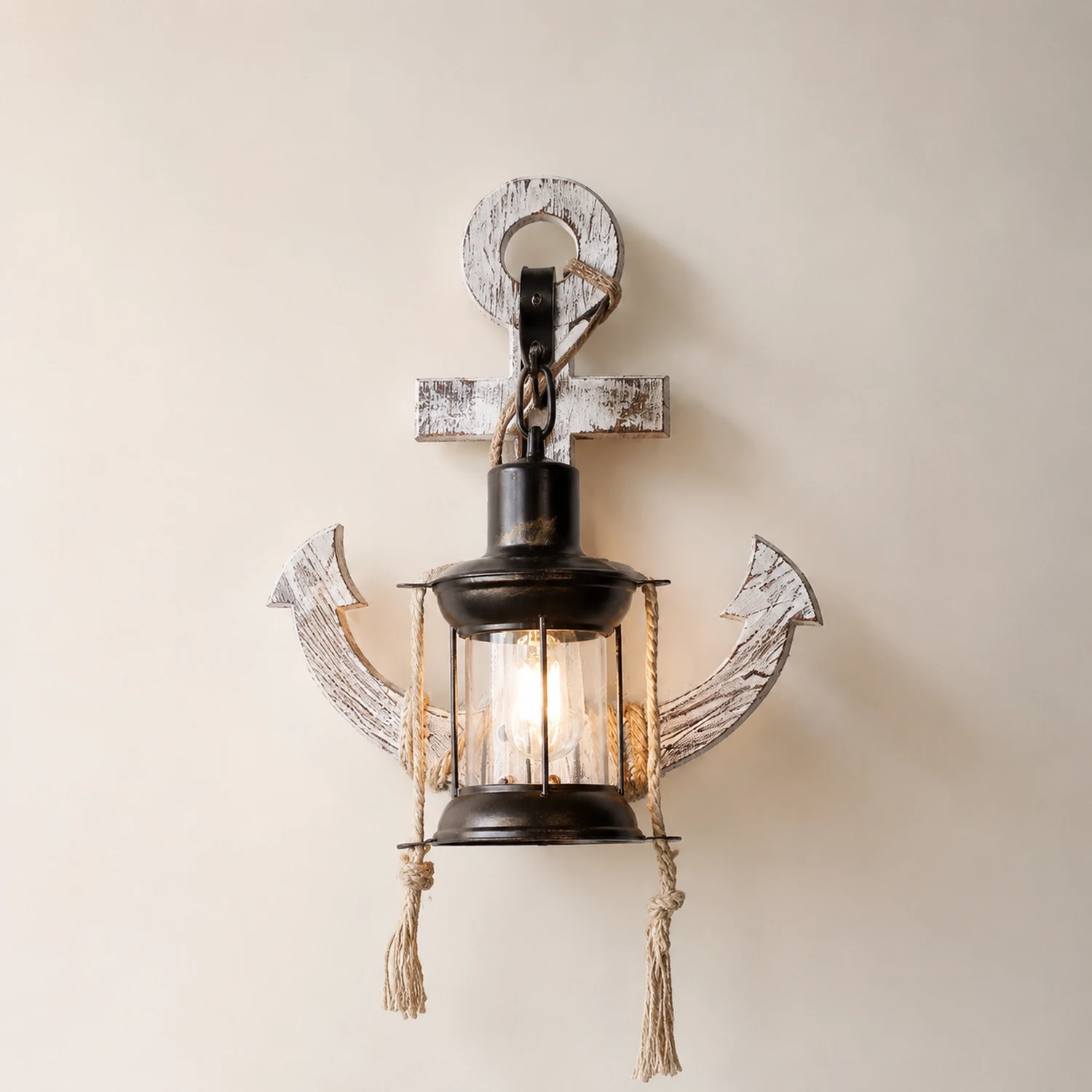 Austin Anker Laterne Wandleuchte, Metall & Holz, 2 Farben - Lumpaz