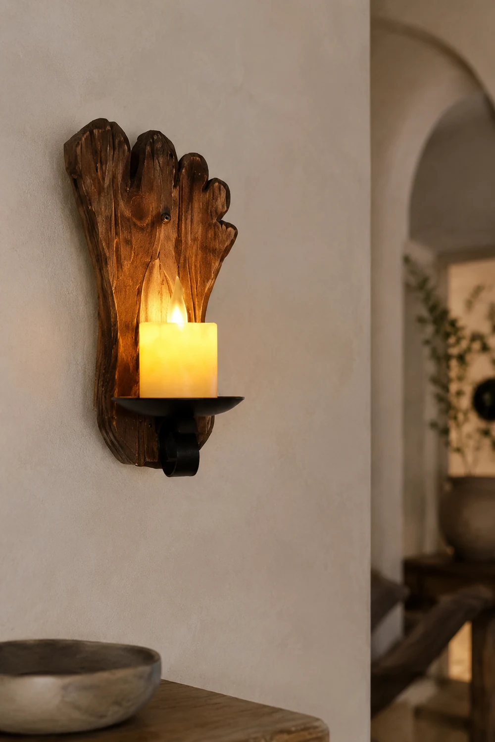 Austin Fußabdrucke Kerze Wandleuchte, Holz & Metall - Lumpaz