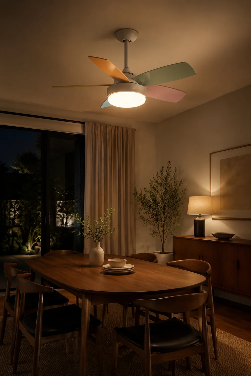 Morandi 5 Blätter Deckenventilator mit Beleuchtung, Metall & Holz, 2 Farben, ∅130CM - Lumpaz