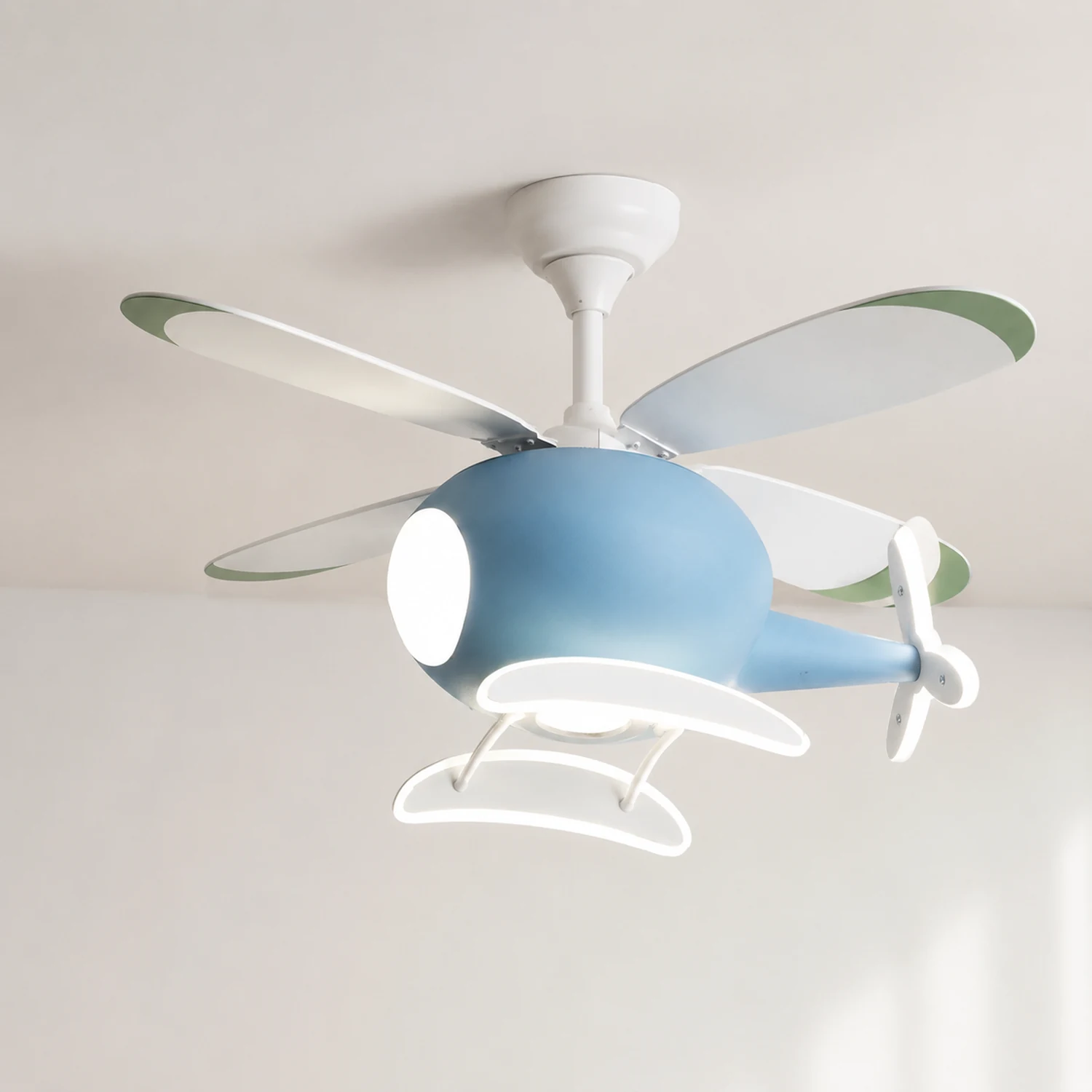 Minori 4-Blätter Blue Jet Deckenventilator, Metall & Holz, ∅90CM - Lumpaz