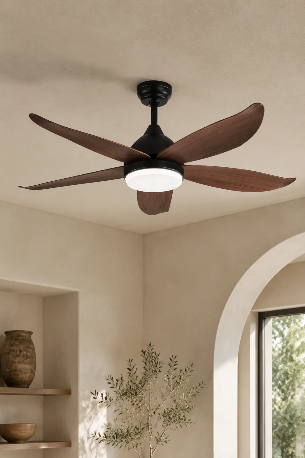 Haydn 5-Blätter Schwarzer Deckenventilator, Metall & Holz, ∅ 120CM - Lumpaz
