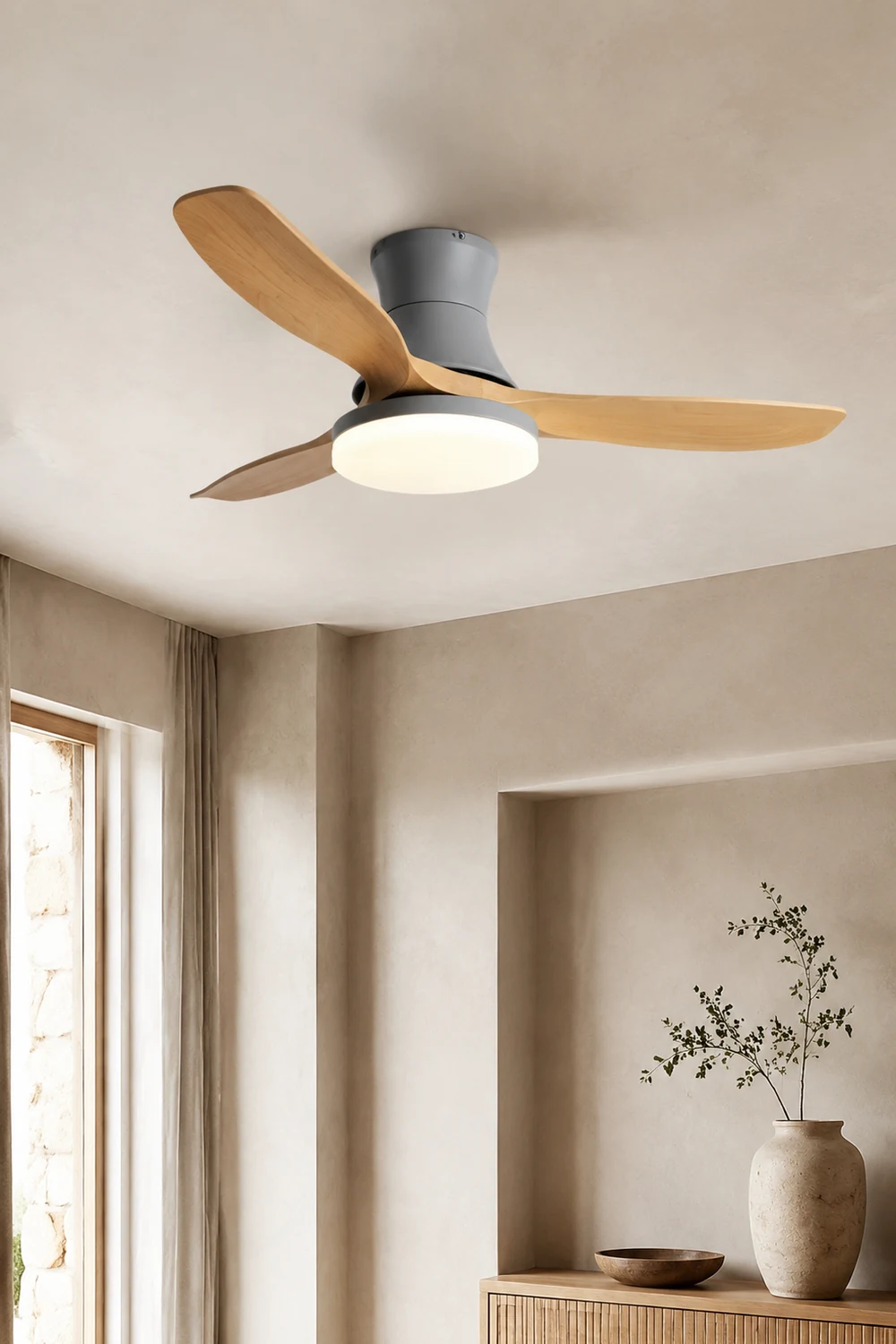 Haydn 3-Blatt-Deckenventilator mit Beleuchtung, 2 Farbe, Metall & Holz, ∅132CM - Lumpaz