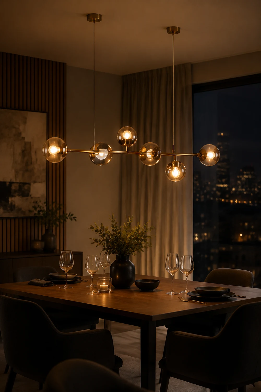 Valentina Goldene Pendellampe, 6-flammig, Metall & Glas - Lumpaz