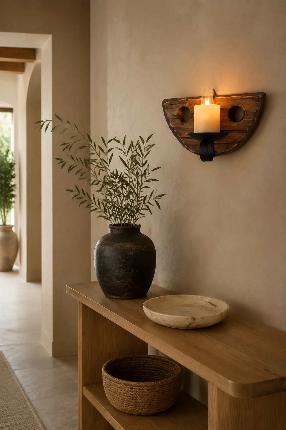 Austin Kerze Halbkreis Wandleuchte, Holz & Metall - Lumpaz