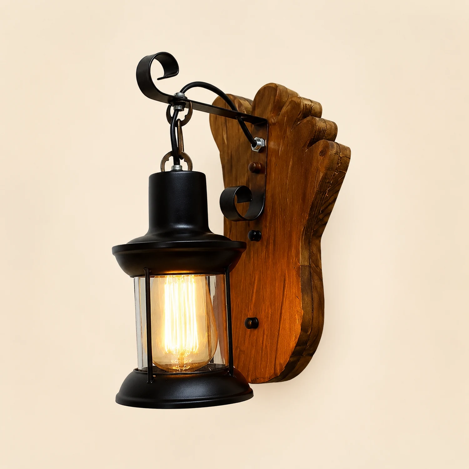 Austin Fußabdruck Laterne Wandleuchte, Holz & Metall - Lumpaz