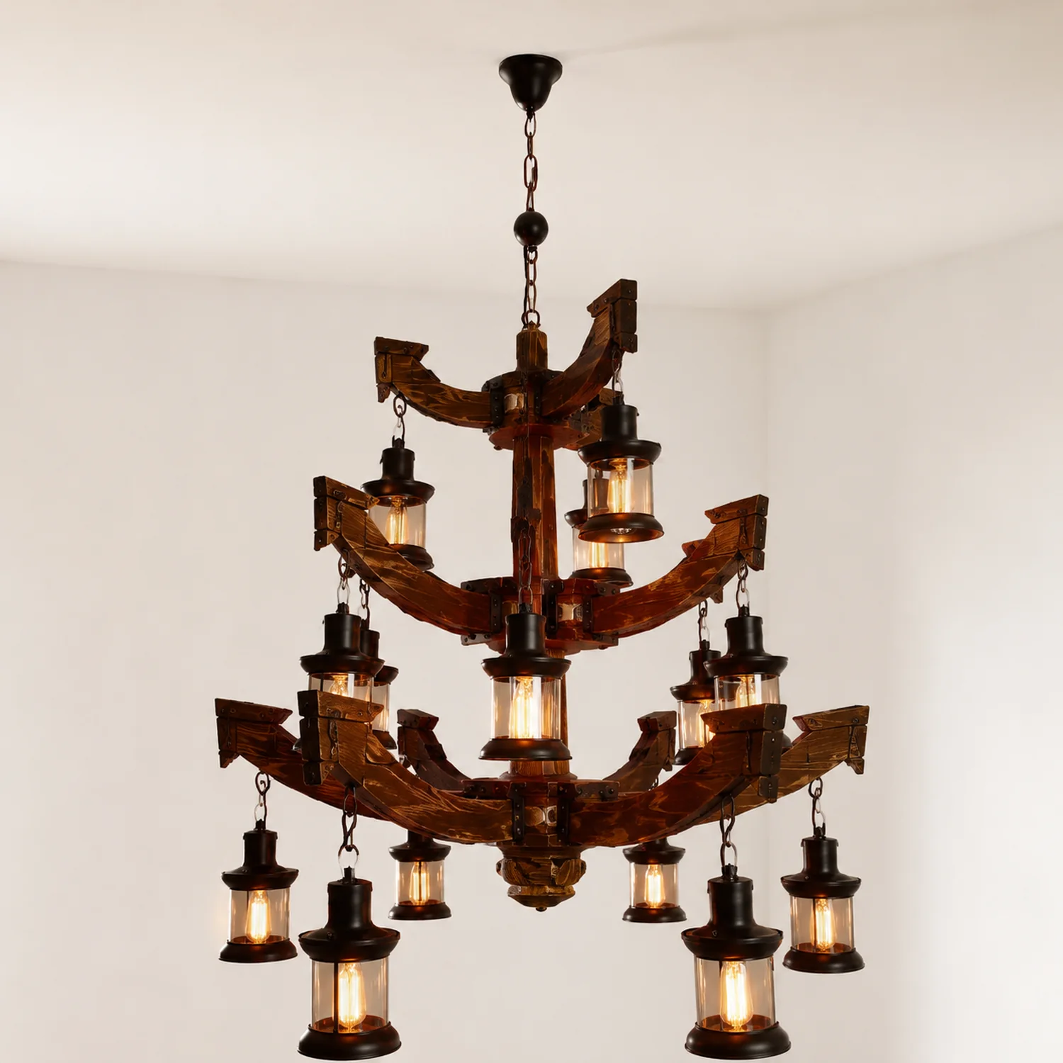 Austin Kronleuchter, Metall & Holz, 14-flammig - Lumpaz