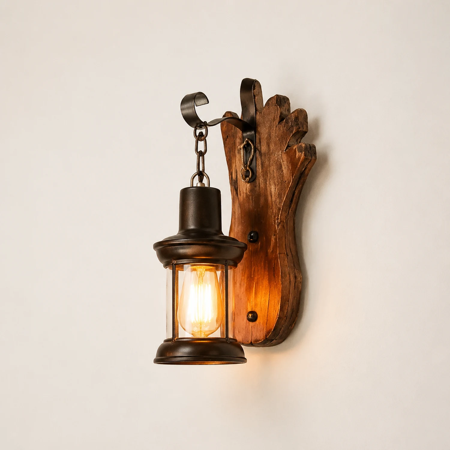 Austin Fußabdruck Laterne Wandleuchte, Holz & Metall - Lumpaz