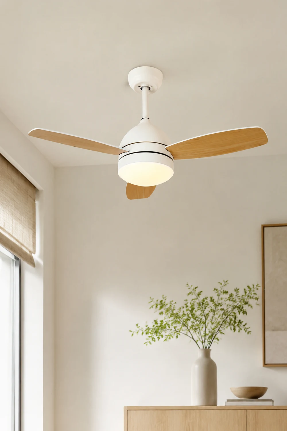 Haydn 3-Blatt-Deckenventilator mit Beleuchtung, Metall & Holz, 2 Farbe, ∅107CM - Lumpaz