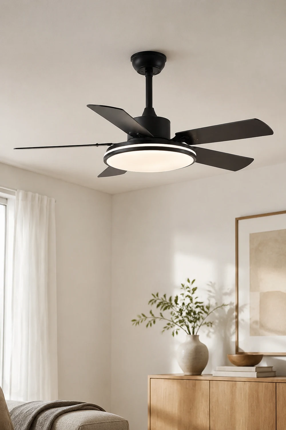 Haydn 5-Blätter Grundlegender Schwarzer Dicker Deckenventilator, Metall & ABS, ∅132CM - Lumpaz
