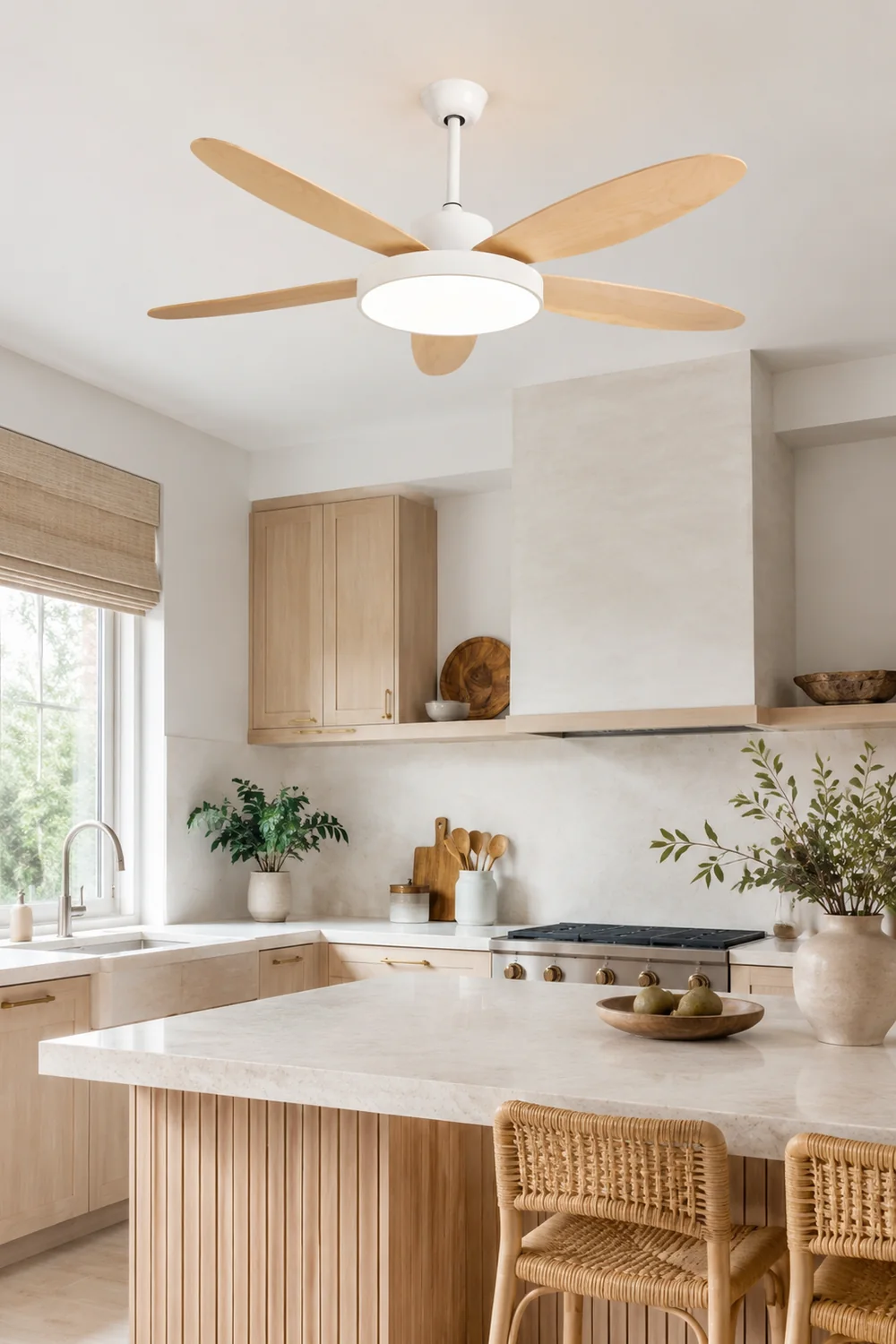 Haydn 5 Blätter Weiß und Schwarz Deckenventilator mit Beleuchtung, ∅120/130/140CM - Lumpaz