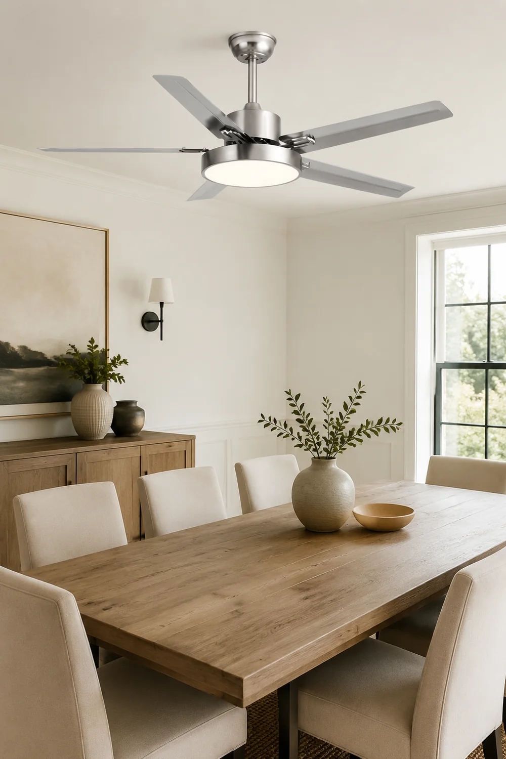 Haydn 5-Blatt Silberner Deckenventilator mit Beleuchtung, Metall & ABS, ∅132CM - Lumpaz