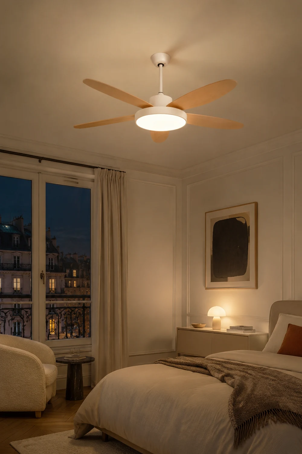 Haydn 5 Blätter Weiß und Schwarz Deckenventilator mit Beleuchtung, ∅120/130/140CM - Lumpaz
