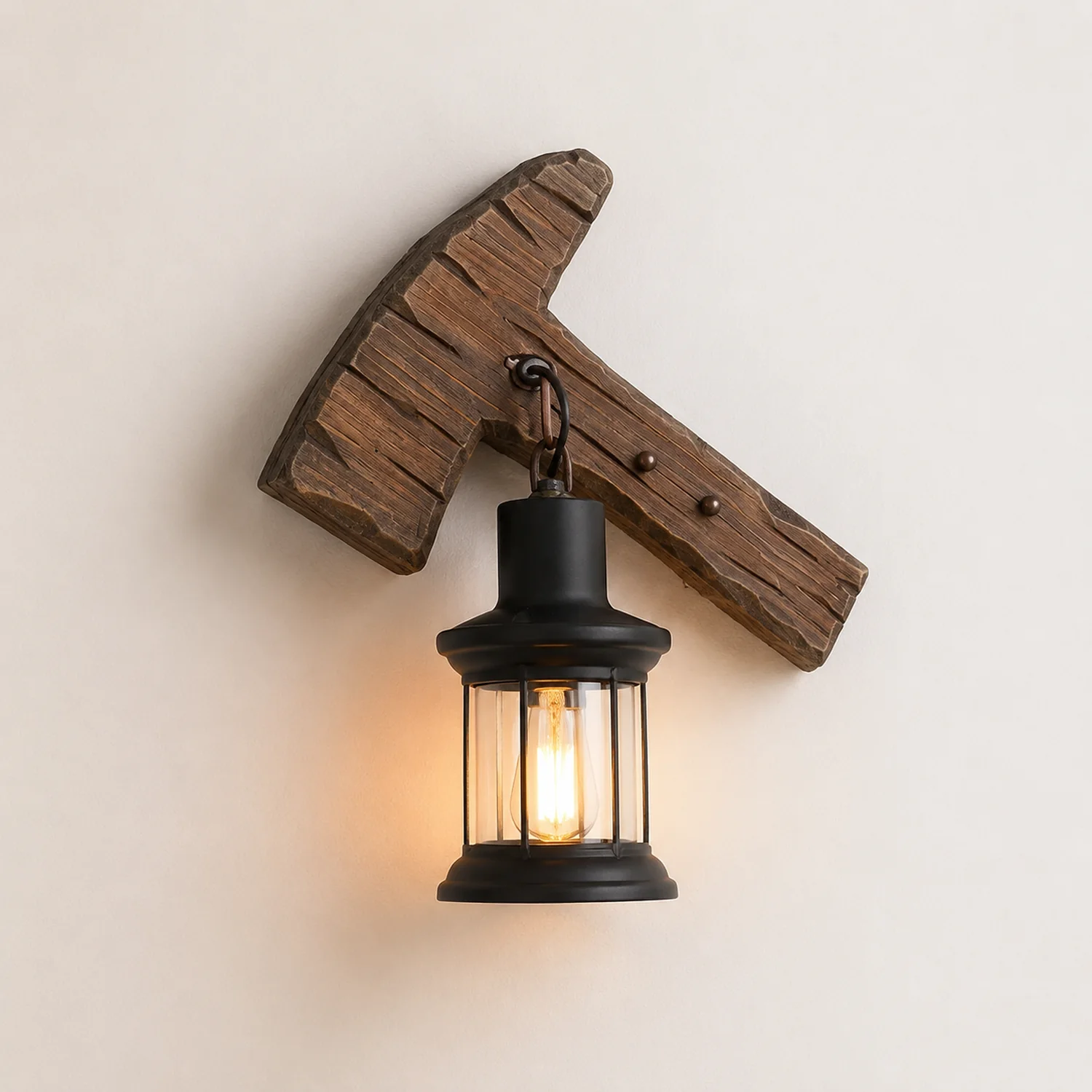 Austin Hammer Laterne Wandleuchte, Holz & Metall, 30x40cm - Lumpaz