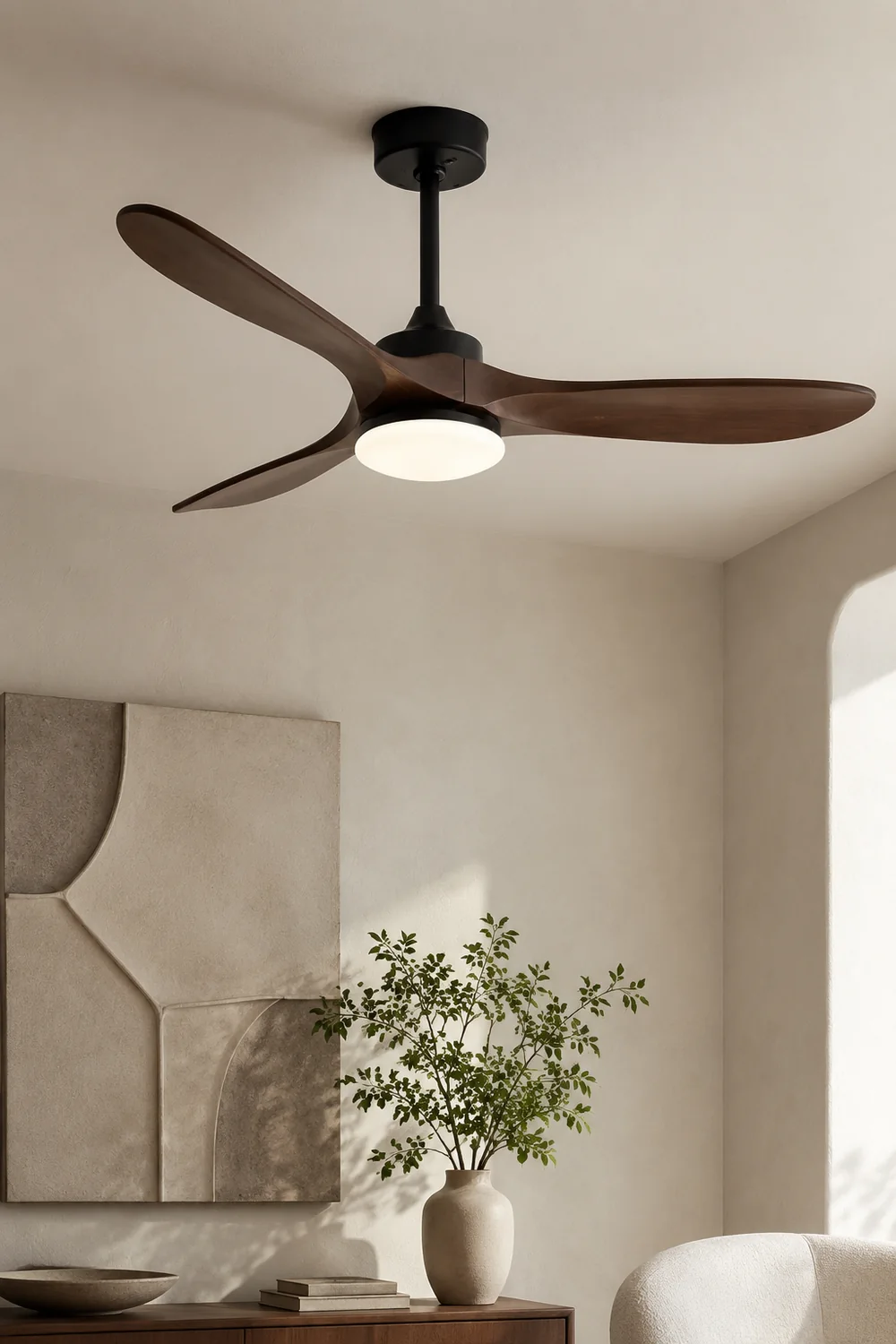 Haydn Schwarz 3 Blätter Deckenventilator mit Beleuchtung, Metall & Holz, ∅132CM - Lumpaz