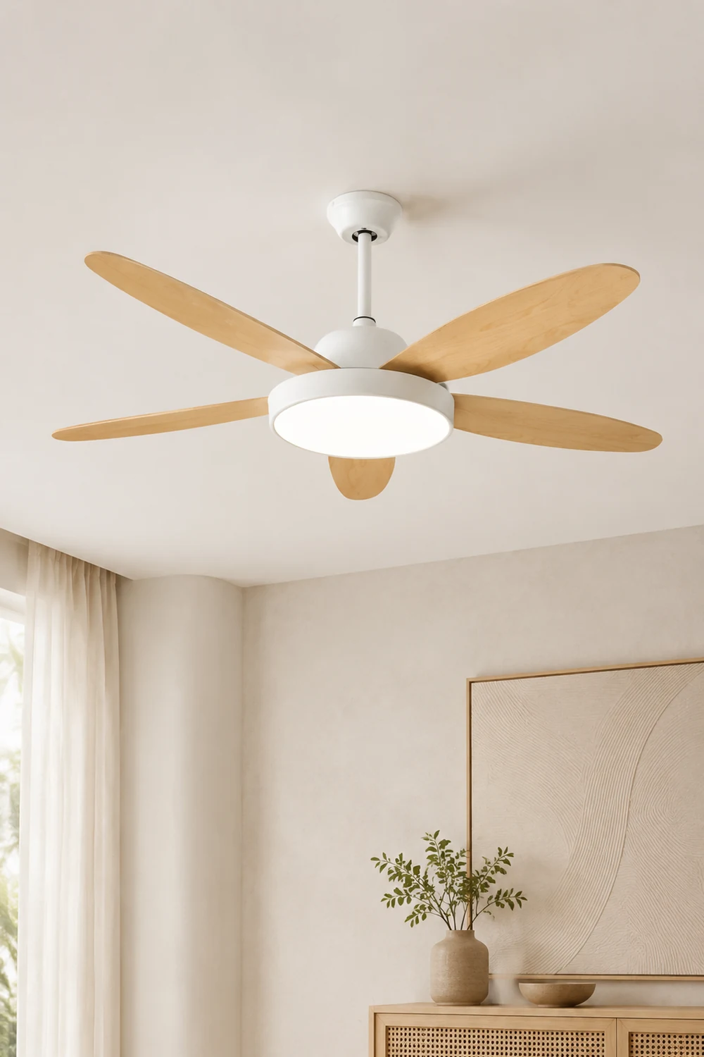Haydn 5 Blätter Weiß und Schwarz Deckenventilator mit Beleuchtung, ∅120/130/140CM - Lumpaz