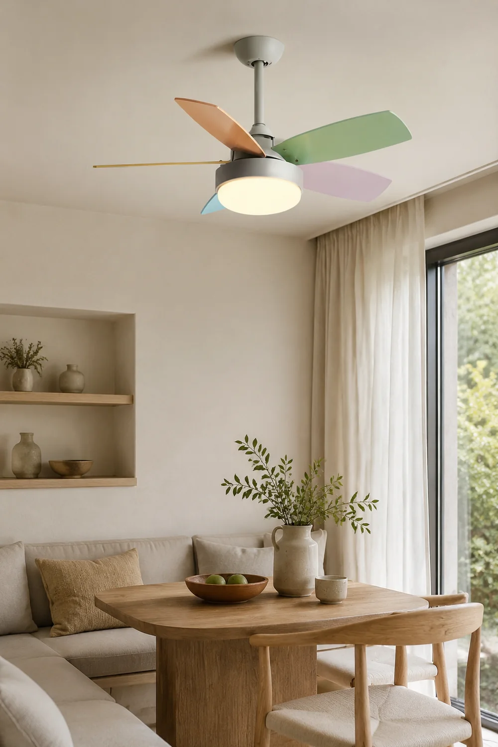 Morandi 5 Blätter Deckenventilator mit Beleuchtung, Metall & Holz, 2 Farben, ∅130CM - Lumpaz