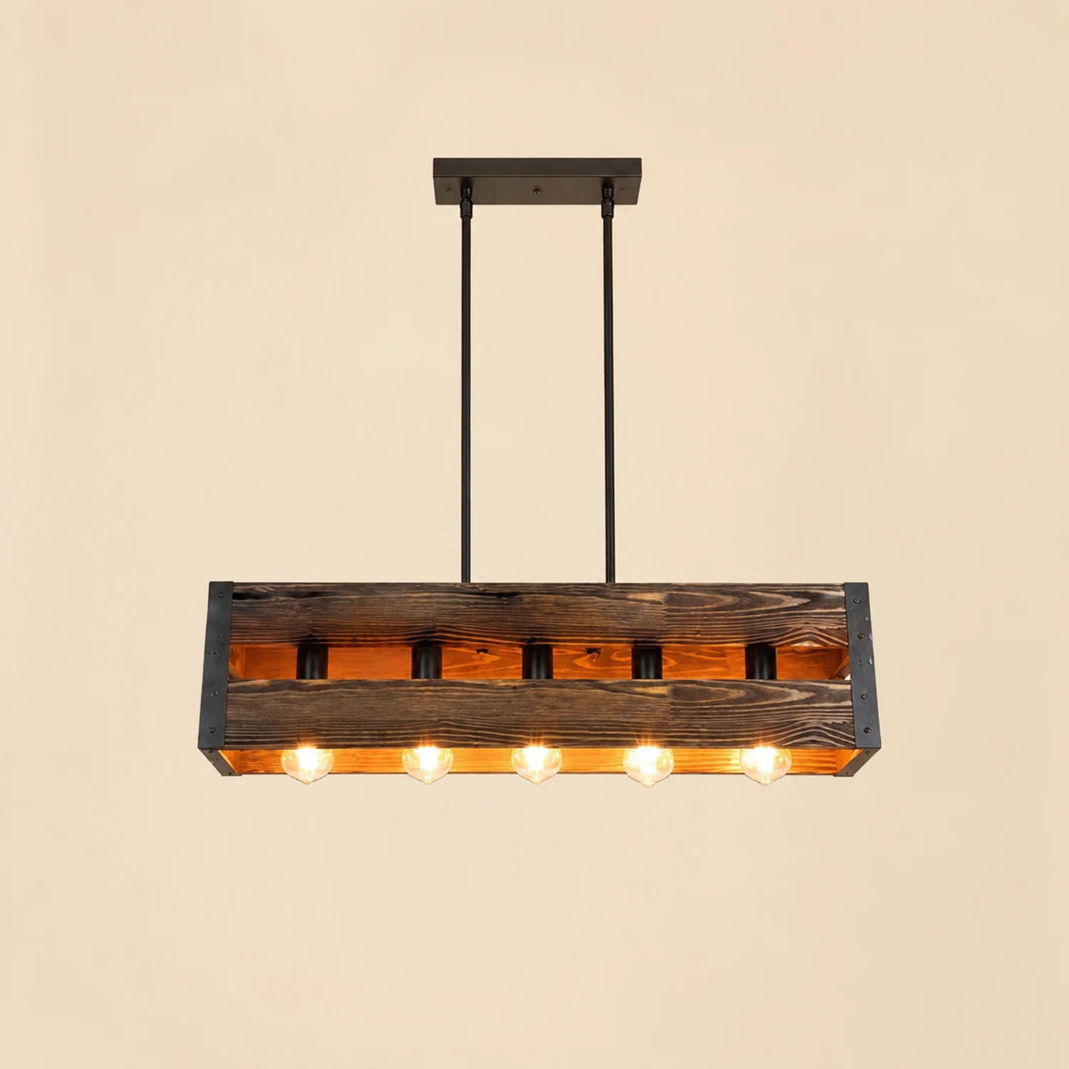 Alessio Pendelleuchte, Metall & Holz, 5-flammig, 2 Stile - Lumpaz