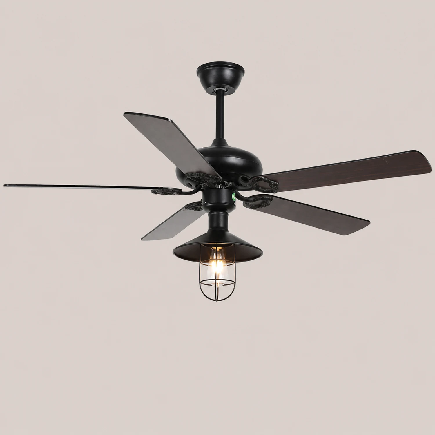 Alessio Industrial 5-Blatt Deckenventilator mit Beleuchtung, Schwarz, 4 Stil, ∅107CM - Lumpaz