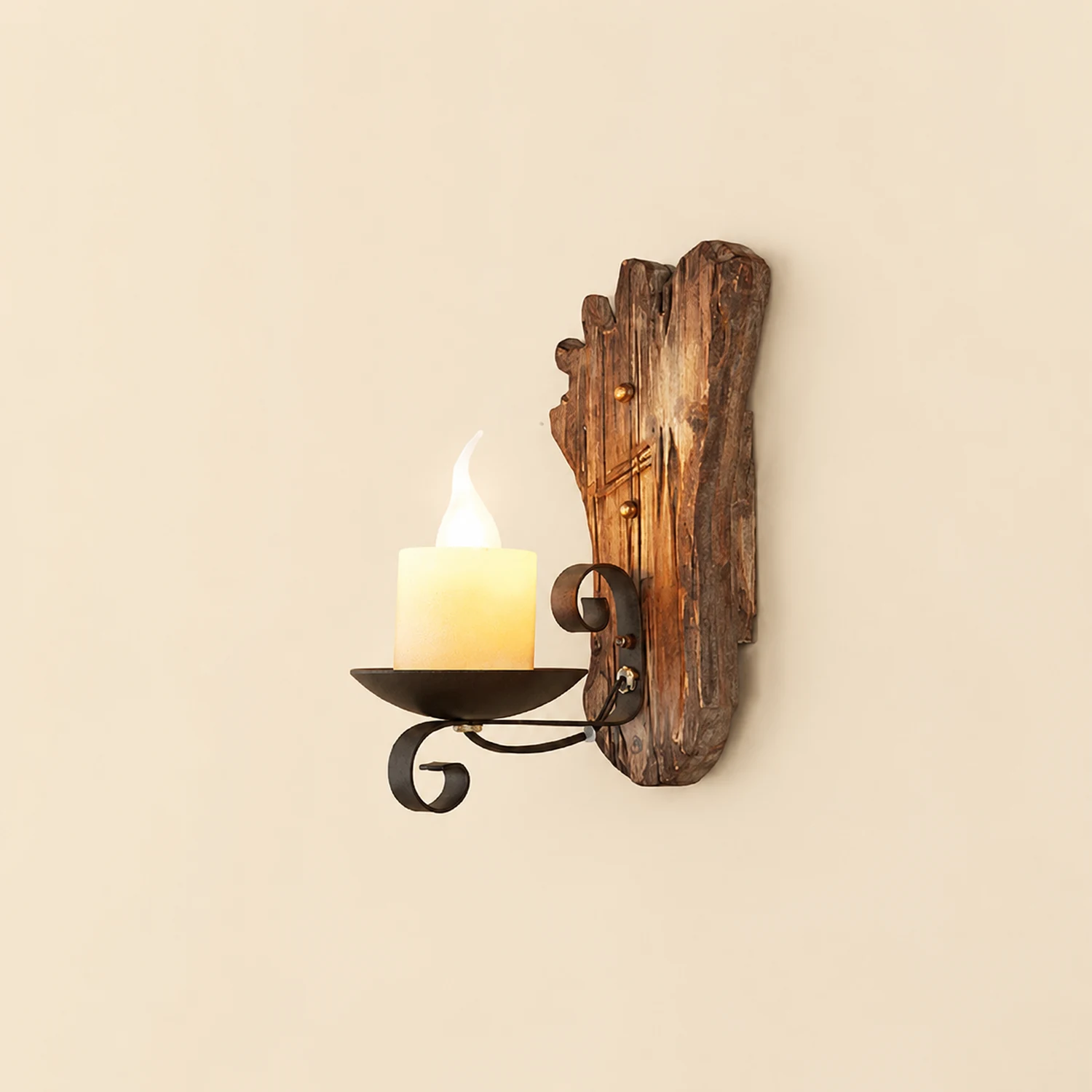 Austin Fußabdrucke Kerze Wandleuchte, Holz & Metall - Lumpaz