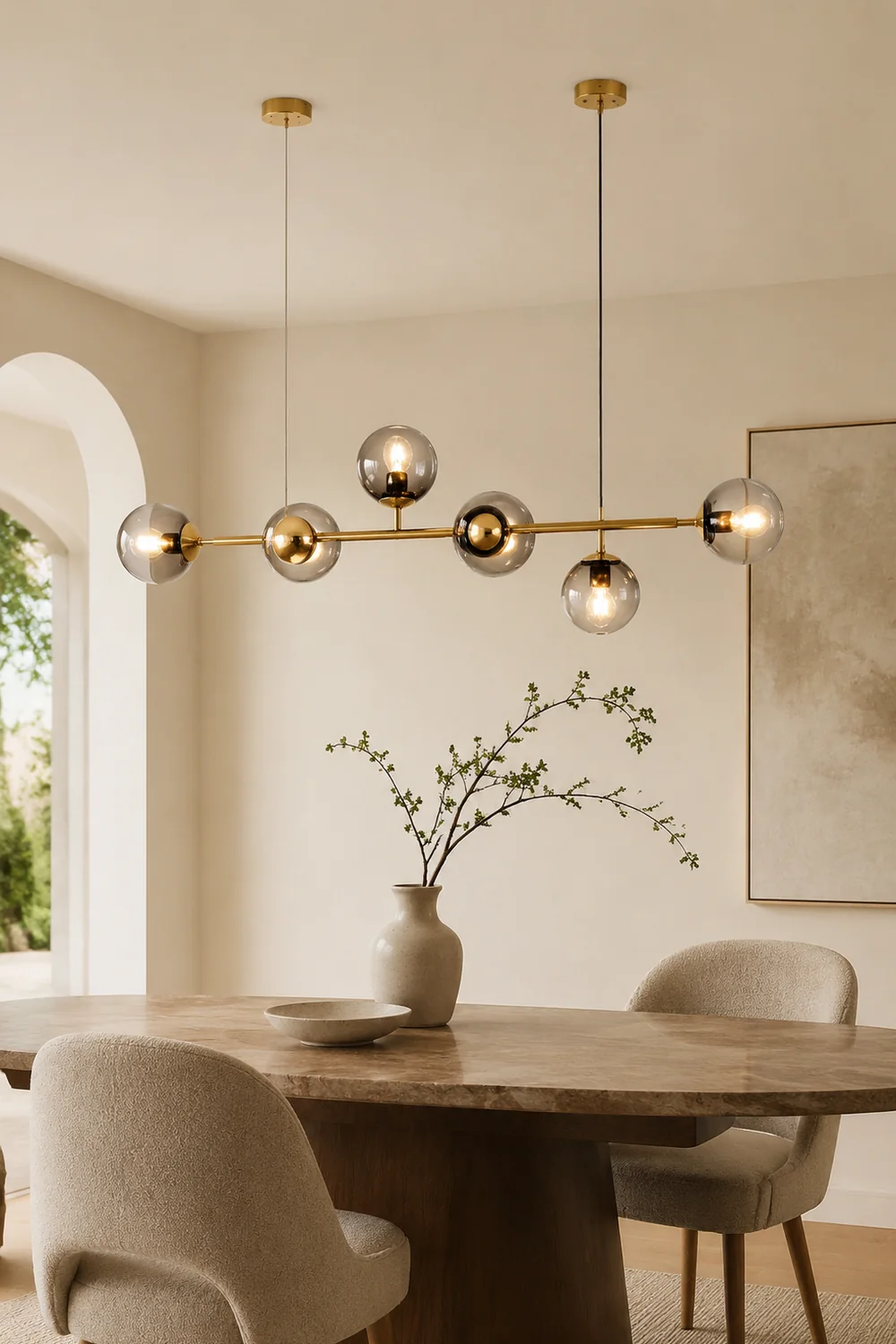Valentina Goldene Pendellampe, 6-flammig, Metall & Glas - Lumpaz
