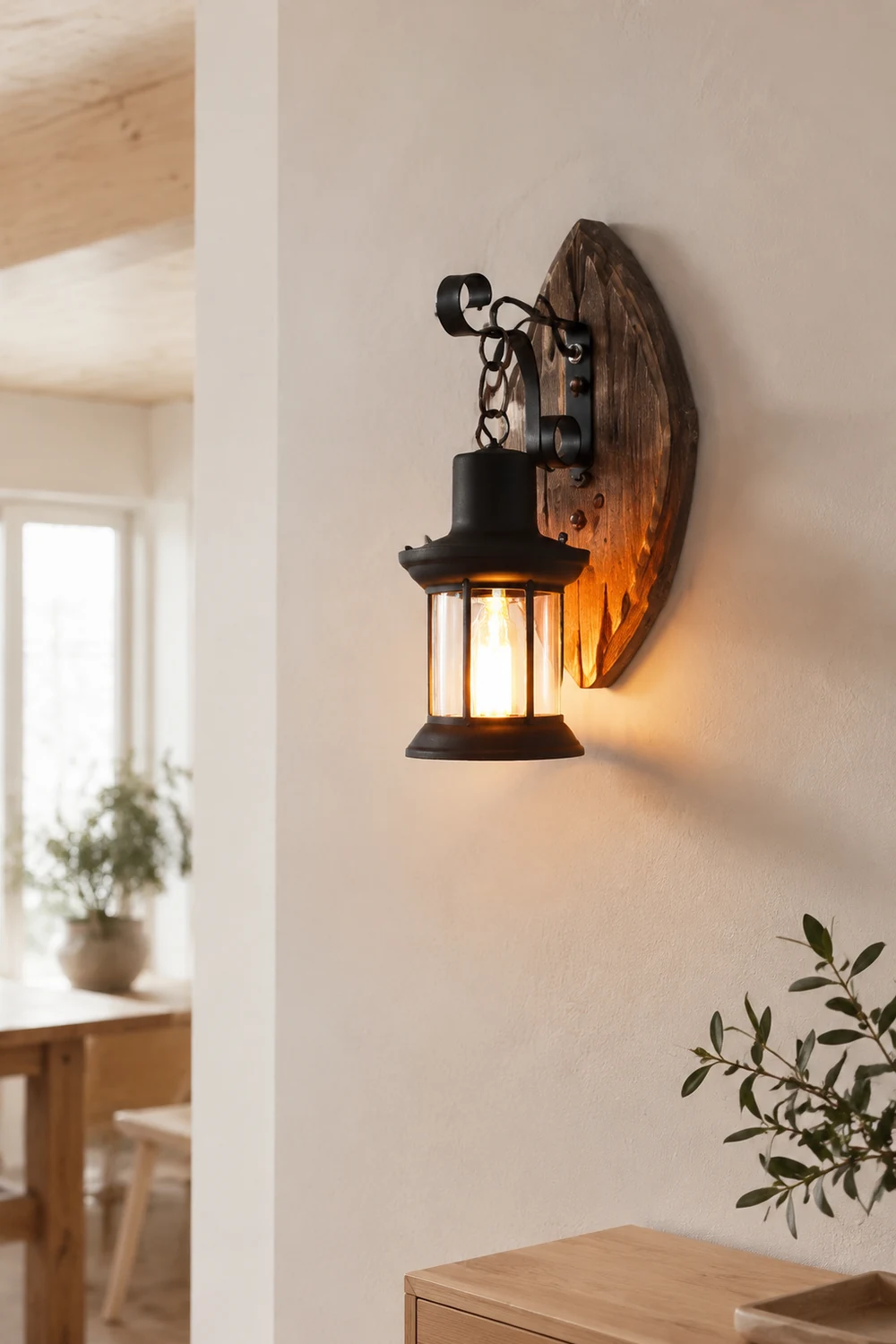 Austin Blatt Laterne Wandleuchte, Holz & Metall - Lumpaz