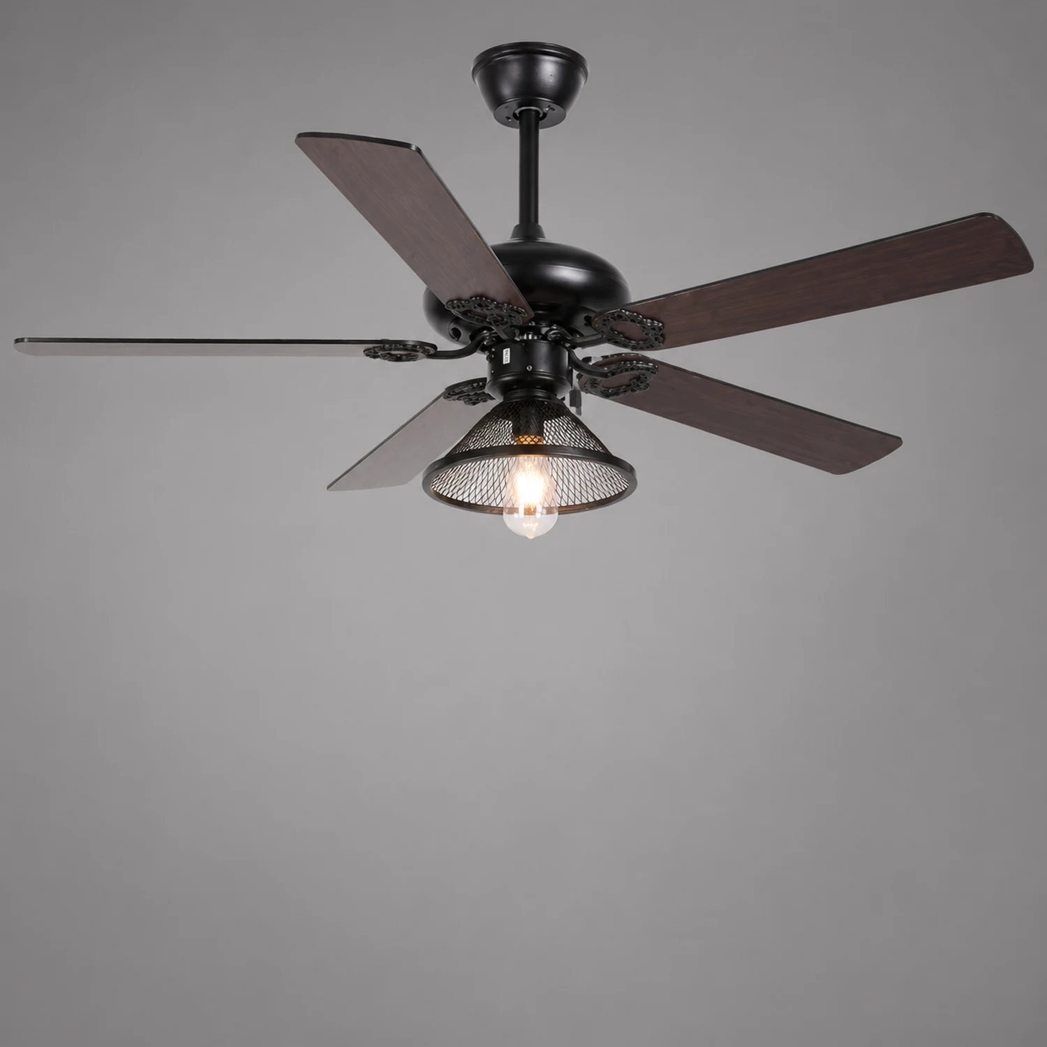 Alessio Industrial 5-Blatt Deckenventilator mit Beleuchtung, Schwarz, 4 Stil, ∅107CM - Lumpaz