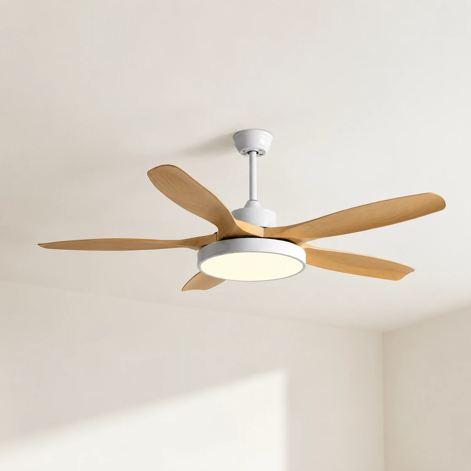 Ozawa Elementar Weiß und Schwarz 5 Blätter Deckenventilator mit Beleuchtung, Hölzern, ∅130CM - Lumpaz