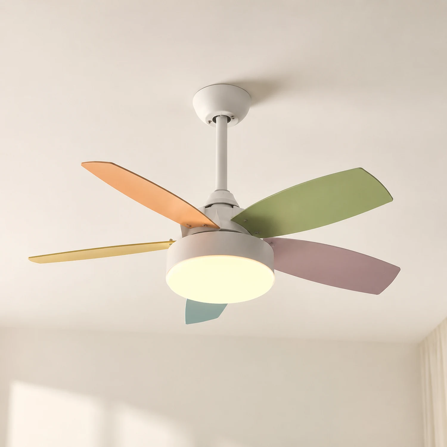 Morandi 5 Blätter Deckenventilator mit Beleuchtung, Metall & Holz, 2 Farben, ∅130CM - Lumpaz