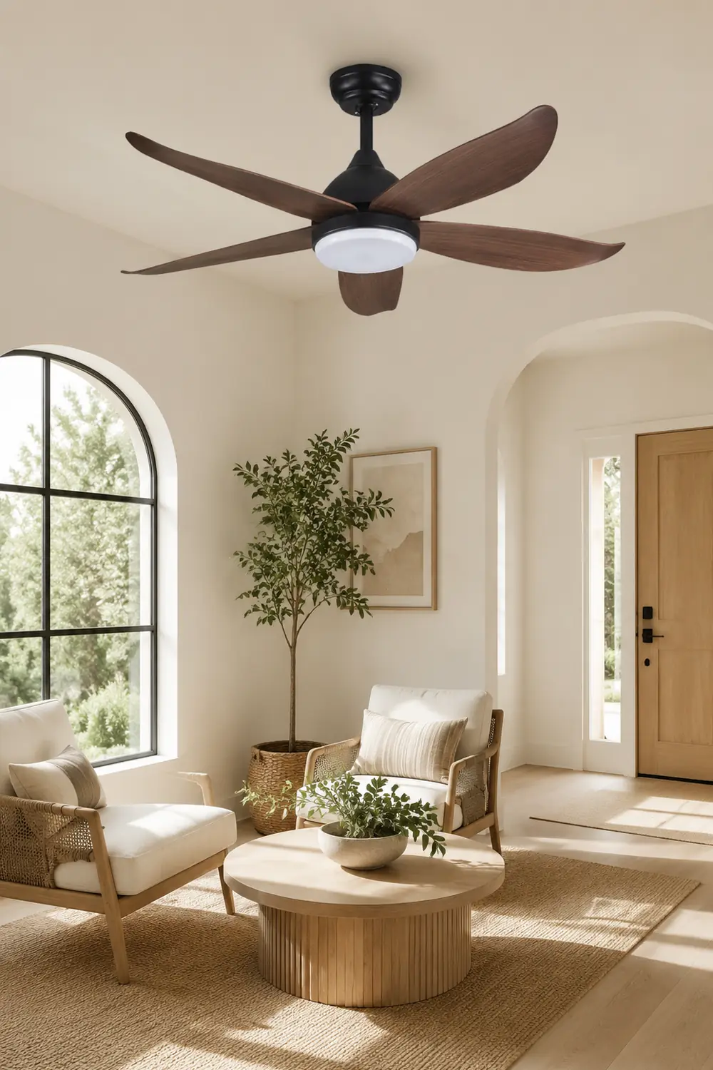 Haydn 5-Blätter Schwarzer Deckenventilator, Metall & Holz, ∅ 120CM - Lumpaz
