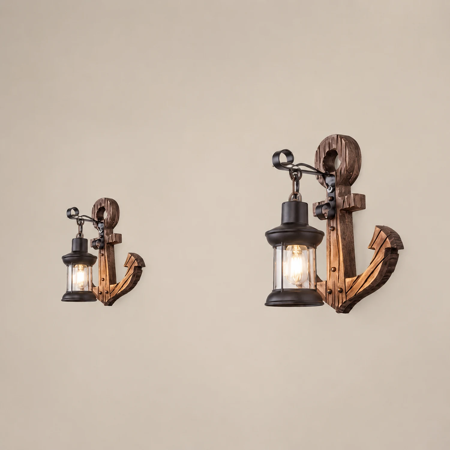 Austin Anker Laterne Wandleuchte, Metall & Holz, 2 Farben - Lumpaz