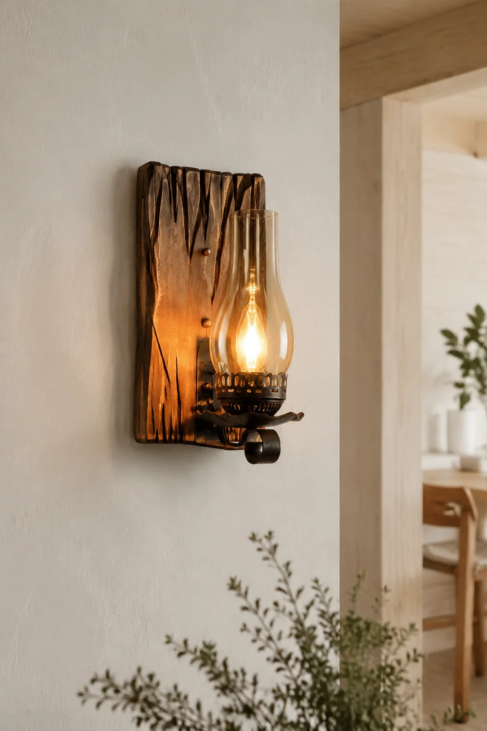 Austin Kerze Wandleuchte, Metall & Holz, 25x55cm - Lumpaz