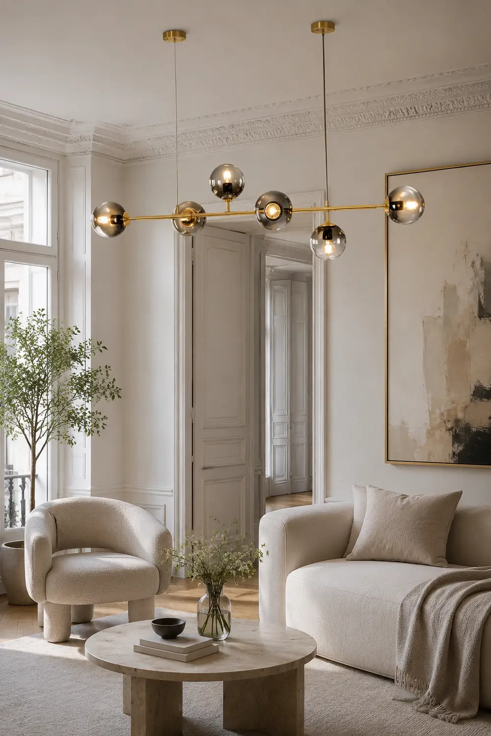 Valentina Goldene Pendellampe, 6-flammig, Metall & Glas - Lumpaz
